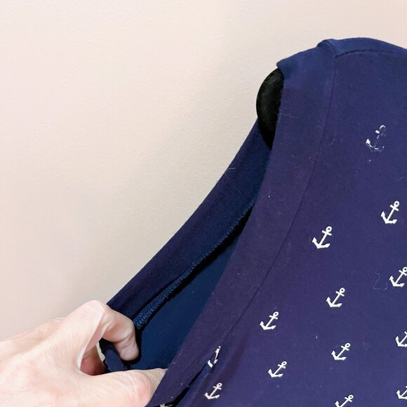 NAUTICAL sleeveless summer soft textured flared navy top MADE IN USA Sz XL - Picture 4 of 6